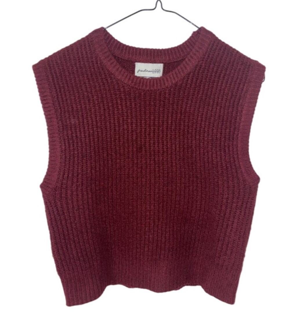Freshman 1996‎ Ribbed Cropped Sweater Vest Oversized Crewneck Burgundy Academia